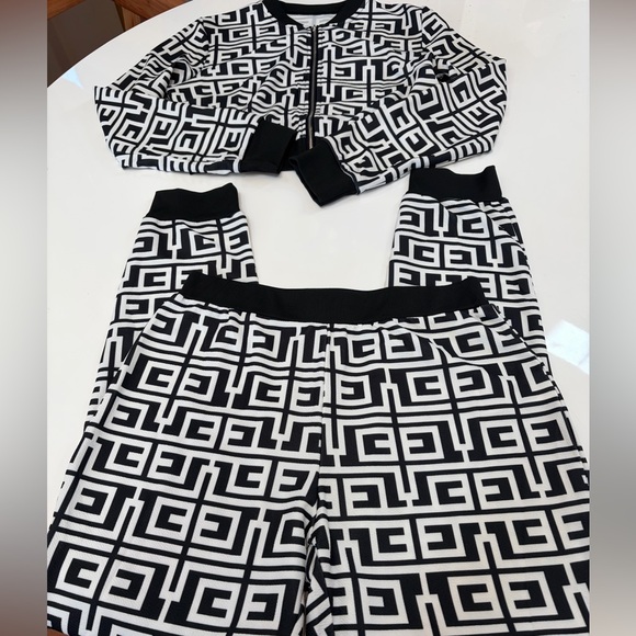 #461 Adorable Track/Warm Up Suit from SHEIN Black and White Geometric Top. - Picture 4 of 8